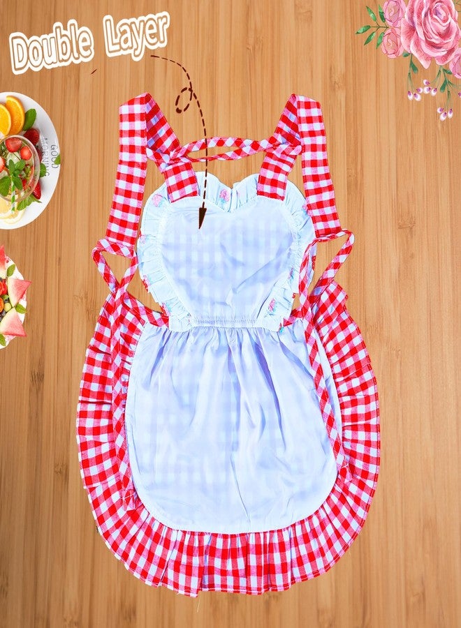 Love Potato Kids Aprons for Girls - Cute Gingham Toddler Girl's Apron for Ages 1-3 Years (Red2) - Image 3